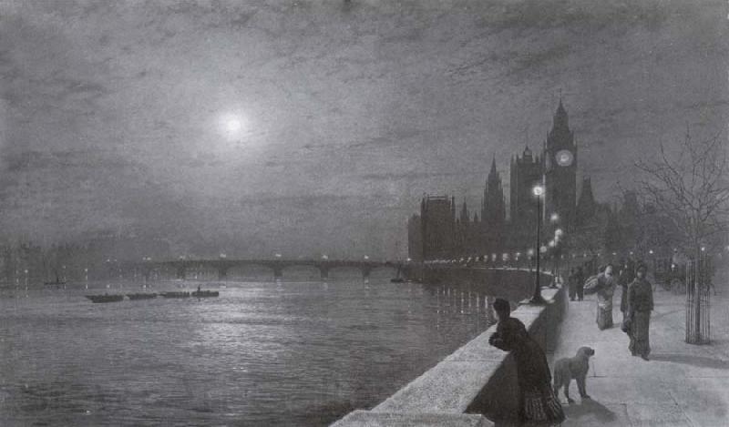 Atkinson Grimshaw Reflections on the Thames Westminster Norge oil painting art